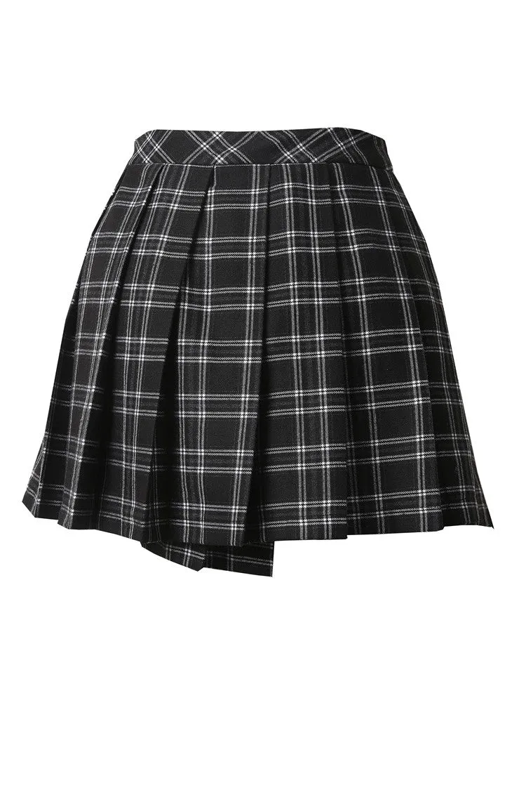 Punk pleated grid irregular hem skirt KW135BK