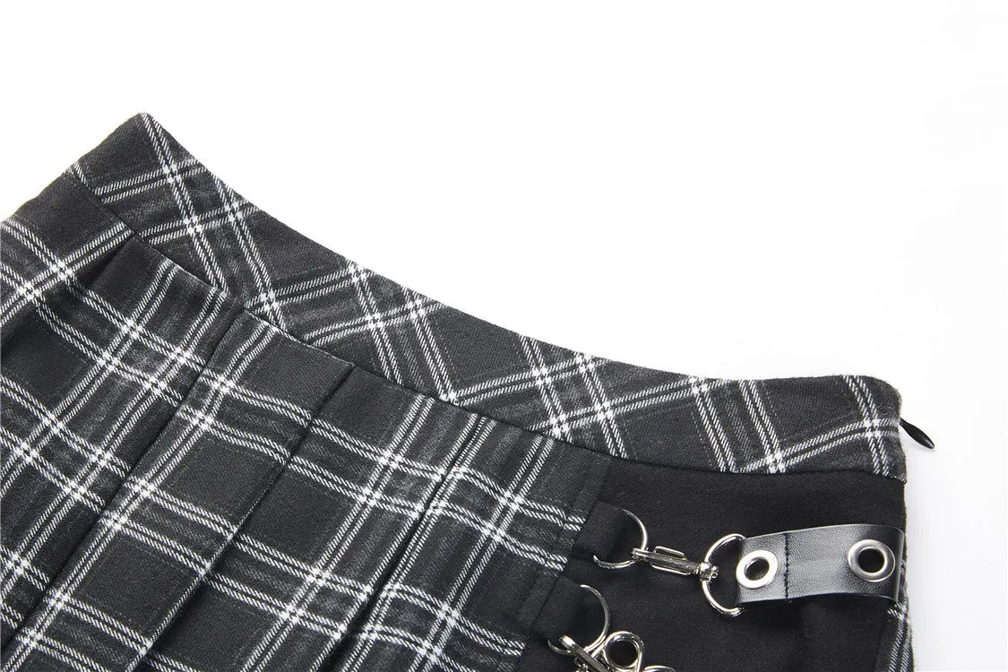 Punk pleated grid irregular hem skirt KW135BK