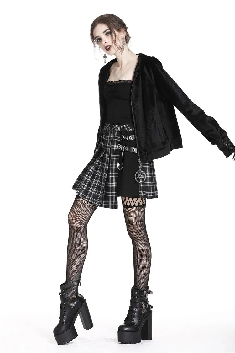 Punk pleated grid irregular hem skirt KW135BK
