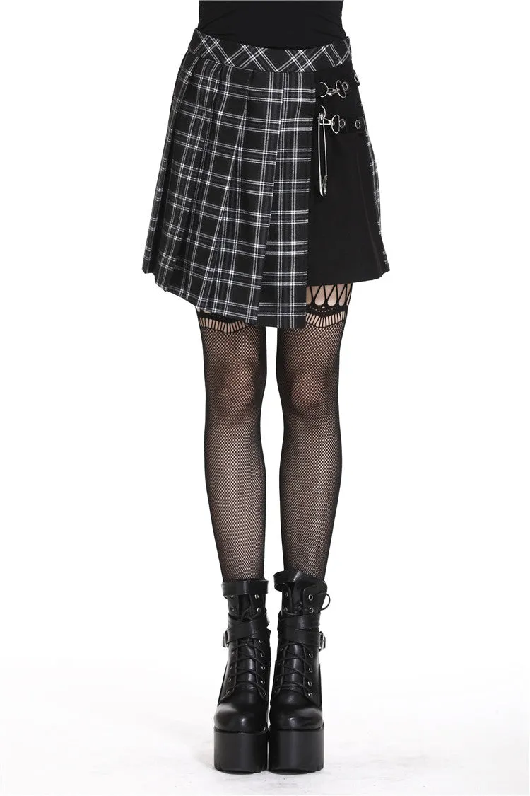 Punk pleated grid irregular hem skirt KW135BK