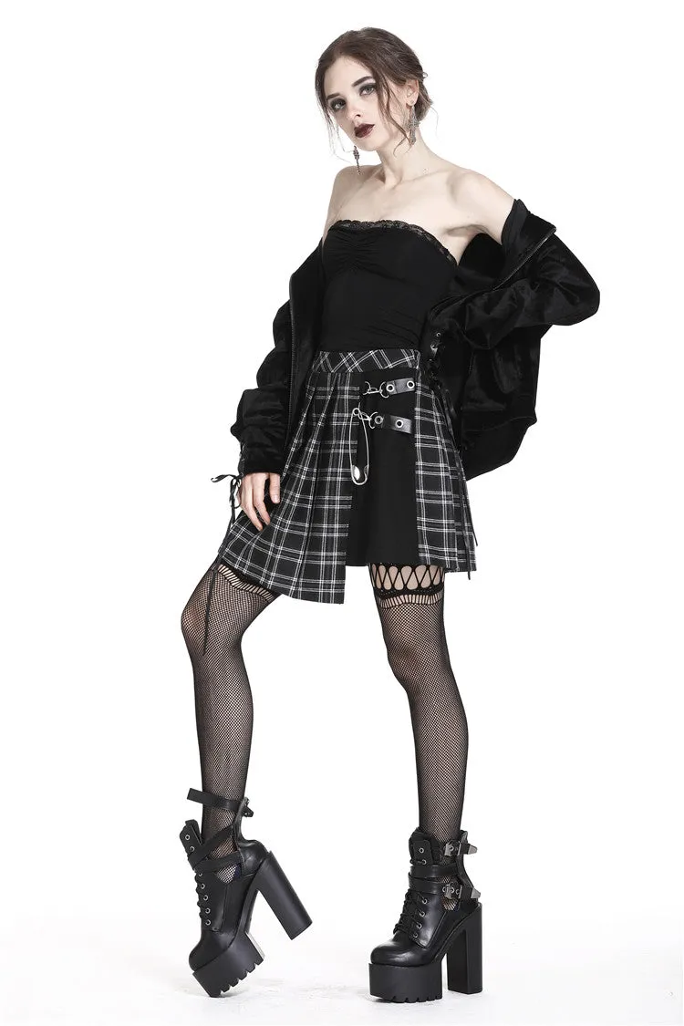 Punk pleated grid irregular hem skirt KW135BK