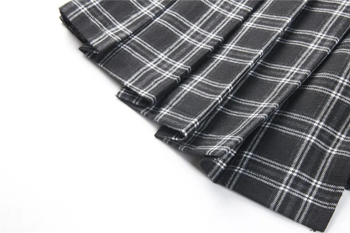 Punk pleated grid irregular hem skirt KW135BK