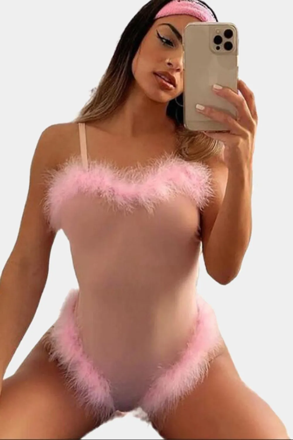 Raw Hem See-through Mesh Spaghetti Strap Teddy Lingerie