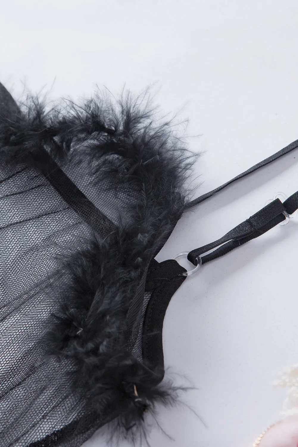 Raw Hem See-through Mesh Spaghetti Strap Teddy Lingerie