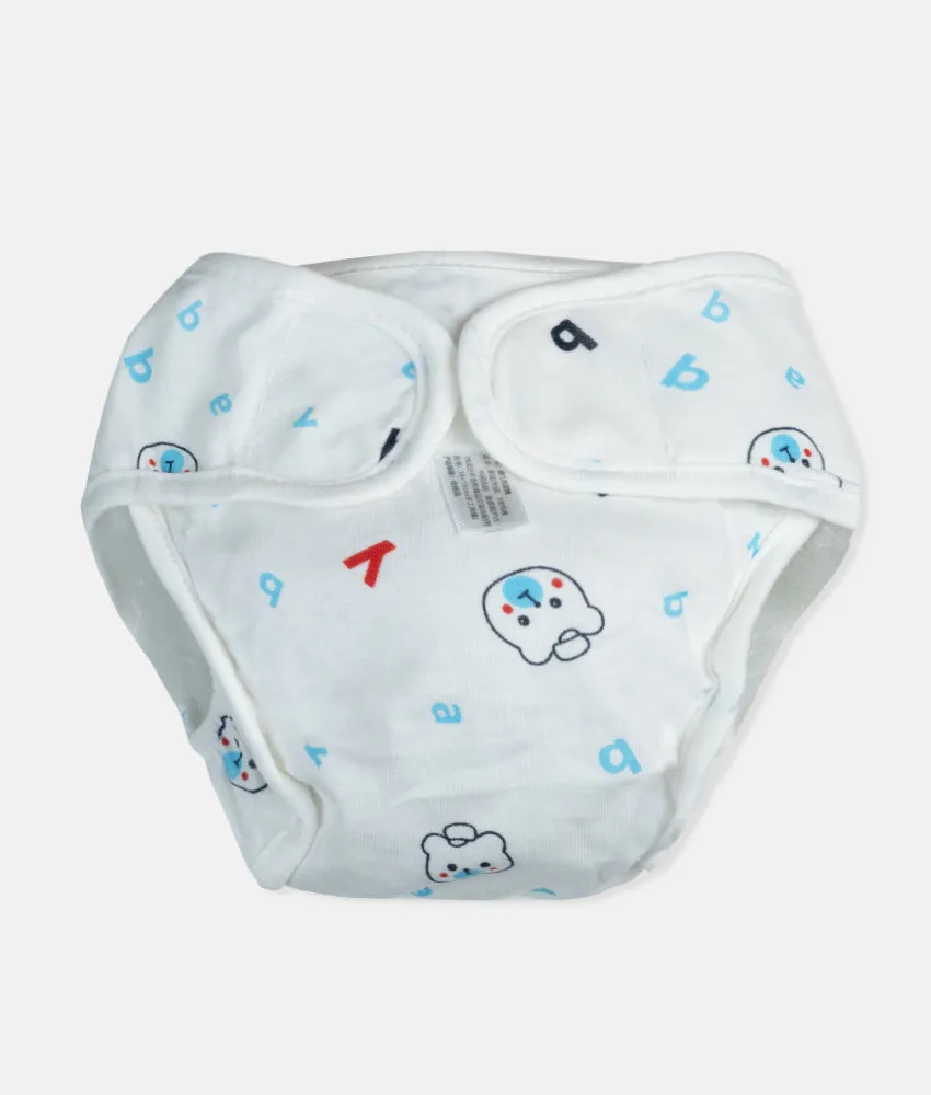 Reusable Baby Nappy Wrap - Blue Teddy Print