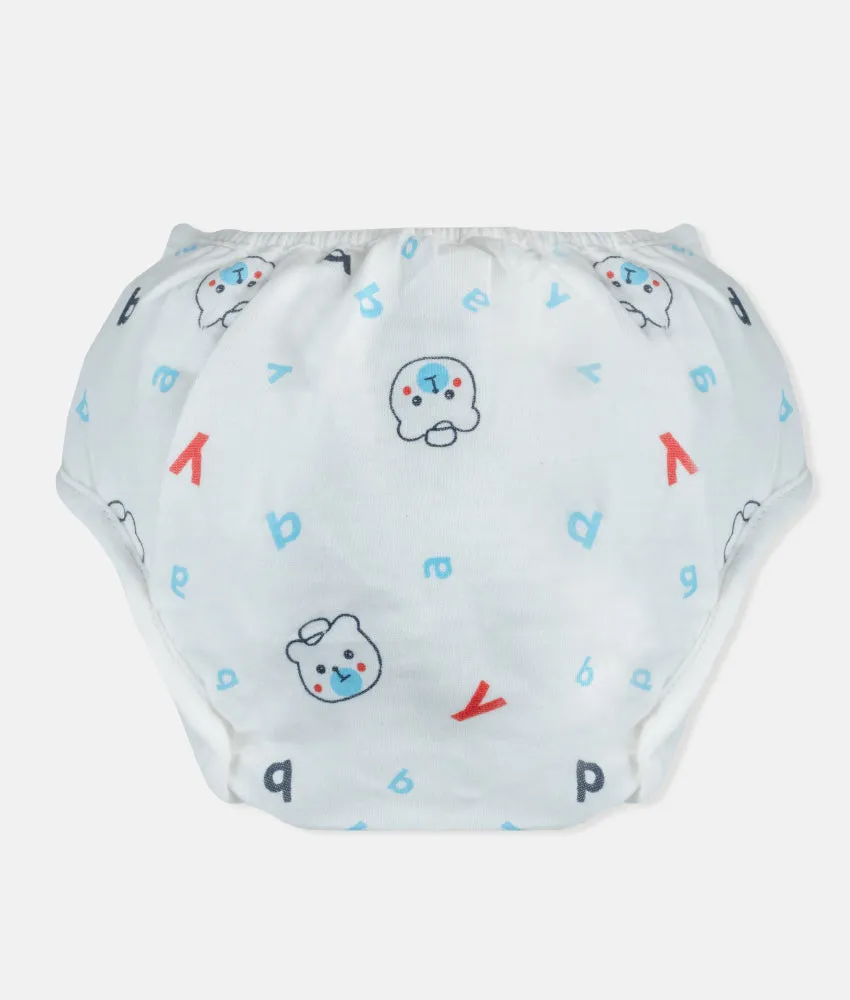 Reusable Baby Nappy Wrap - Blue Teddy Print