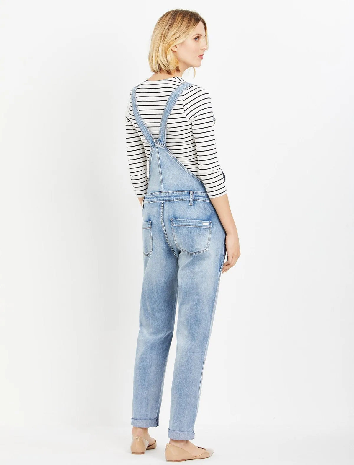 Ripe No Belly Straight Leg Maternity Overall in Pale Blue