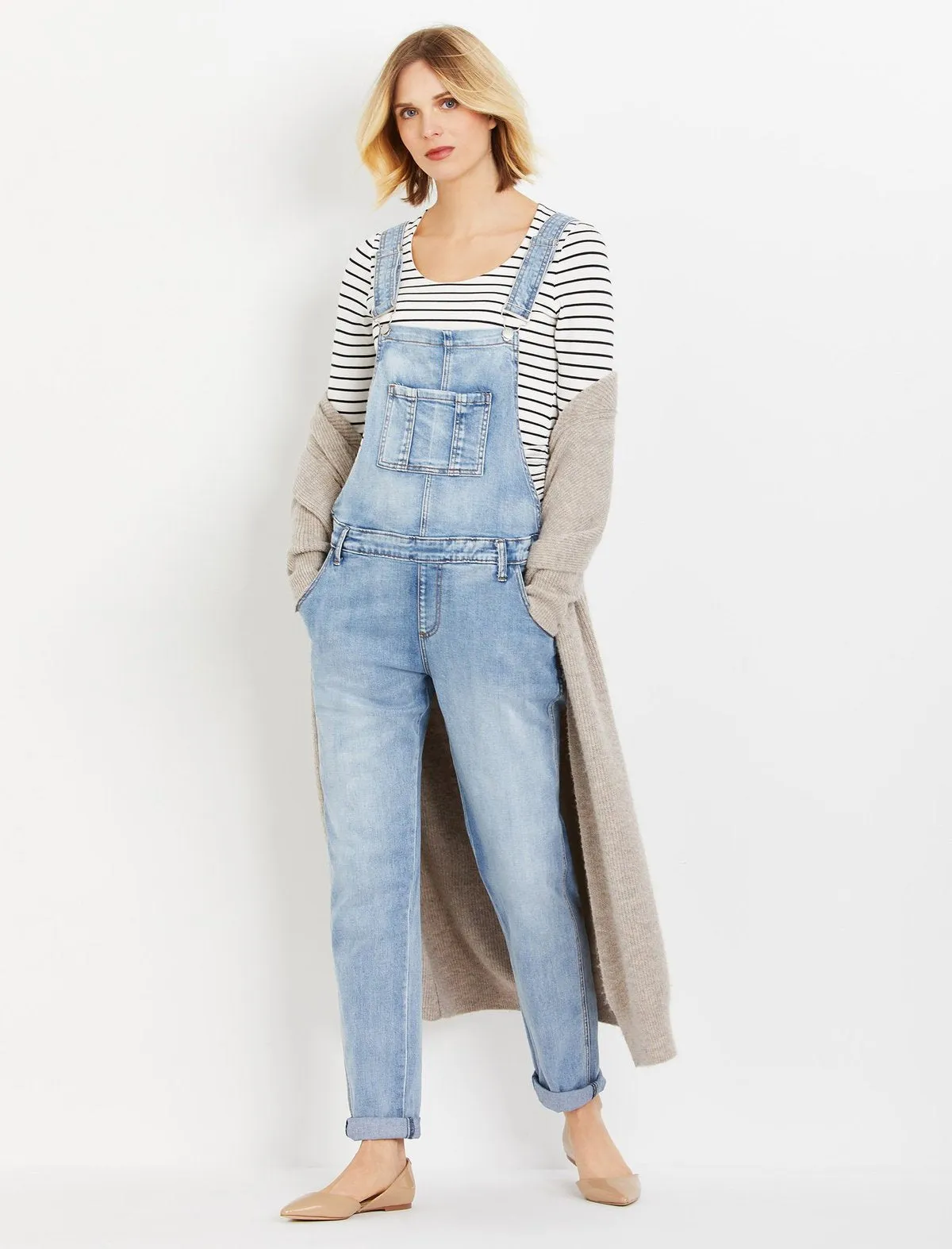 Ripe No Belly Straight Leg Maternity Overall in Pale Blue