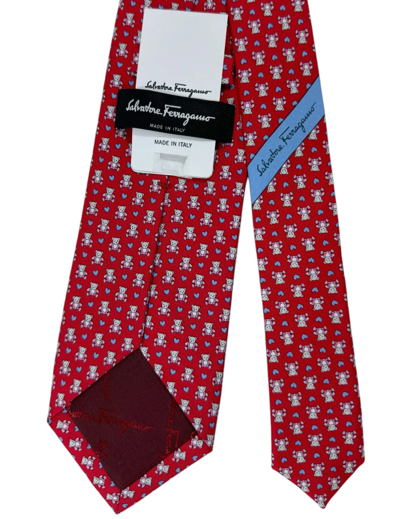 Salvatore Ferragamo Tie Red Teddy Bear Gancini & Hearts