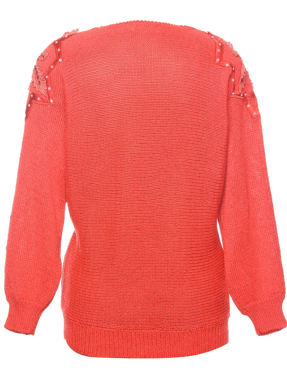 Sequined Red Jumper - L