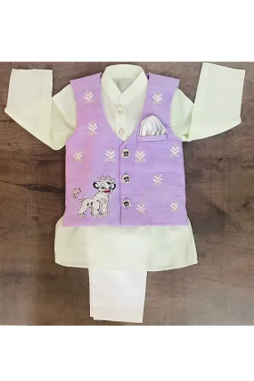 Simba embroidered purple waist coat with kurta and pyjama