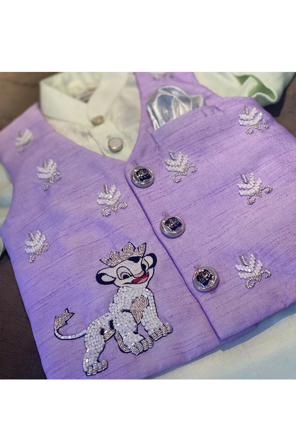 Simba embroidered purple waist coat with kurta and pyjama