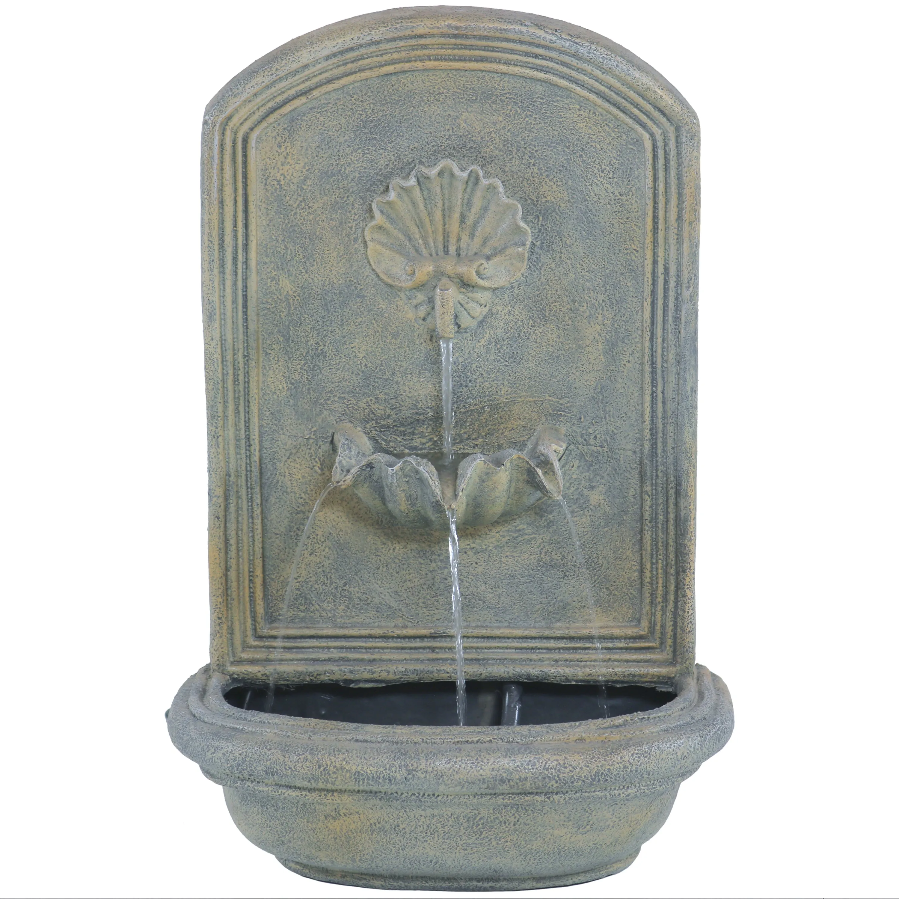 Sunnydaze Seaside Outdoor Solar Wall Fountain with Battery Backup - 27" H