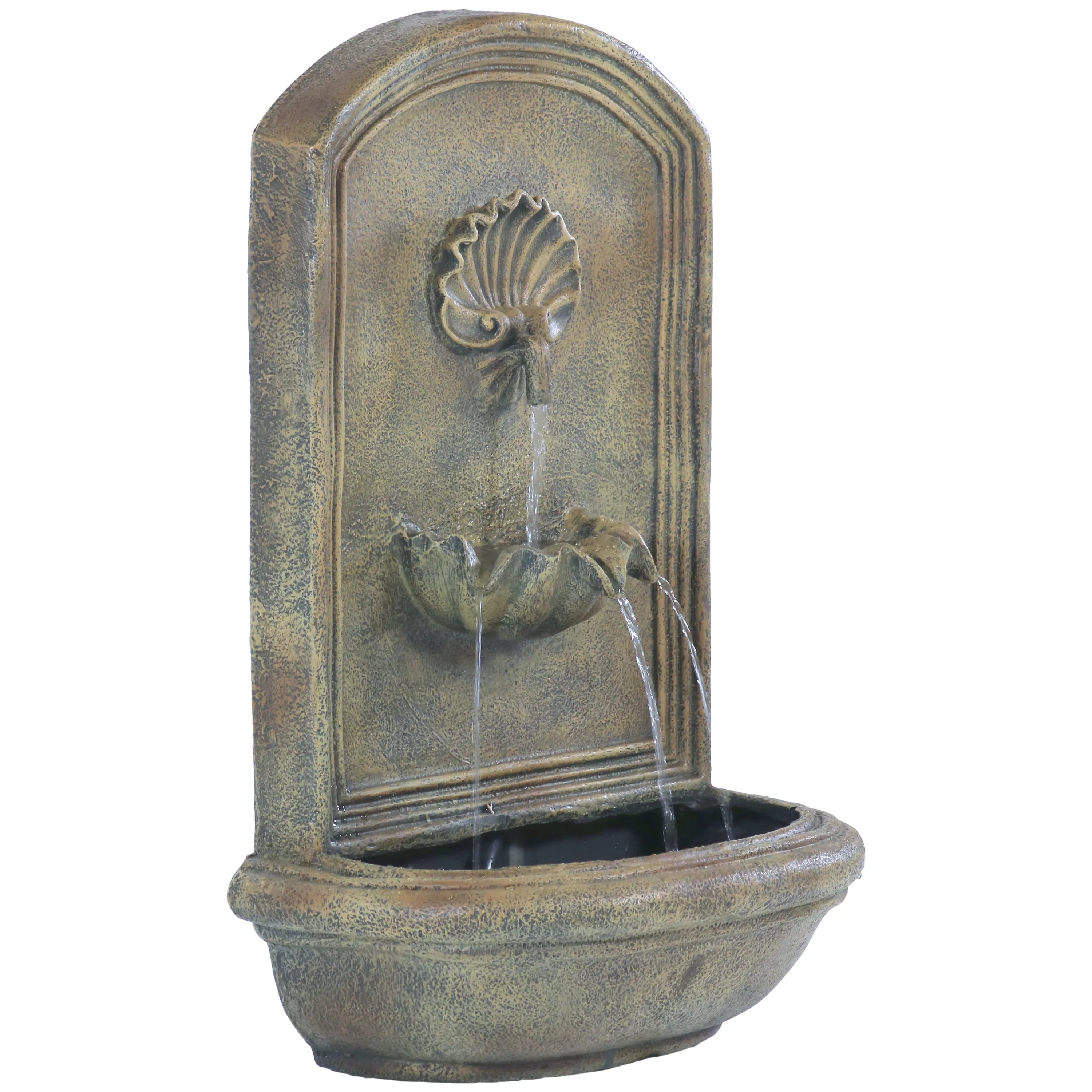 Sunnydaze Seaside Outdoor Solar Wall Fountain with Battery Backup - 27" H
