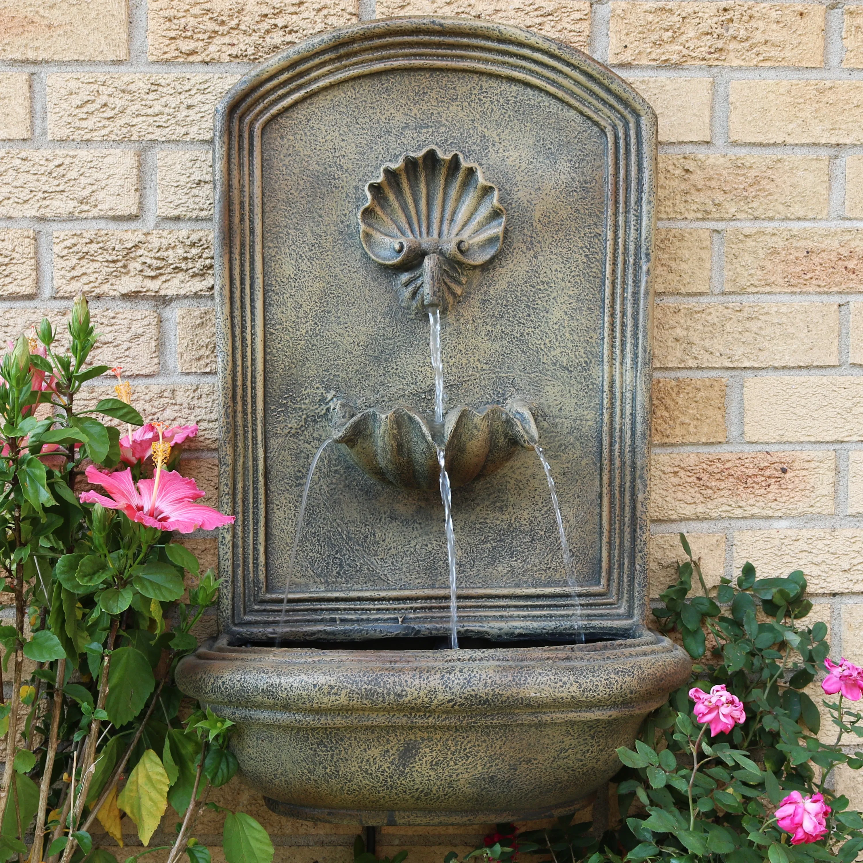 Sunnydaze Seaside Outdoor Solar Wall Fountain with Battery Backup - 27" H