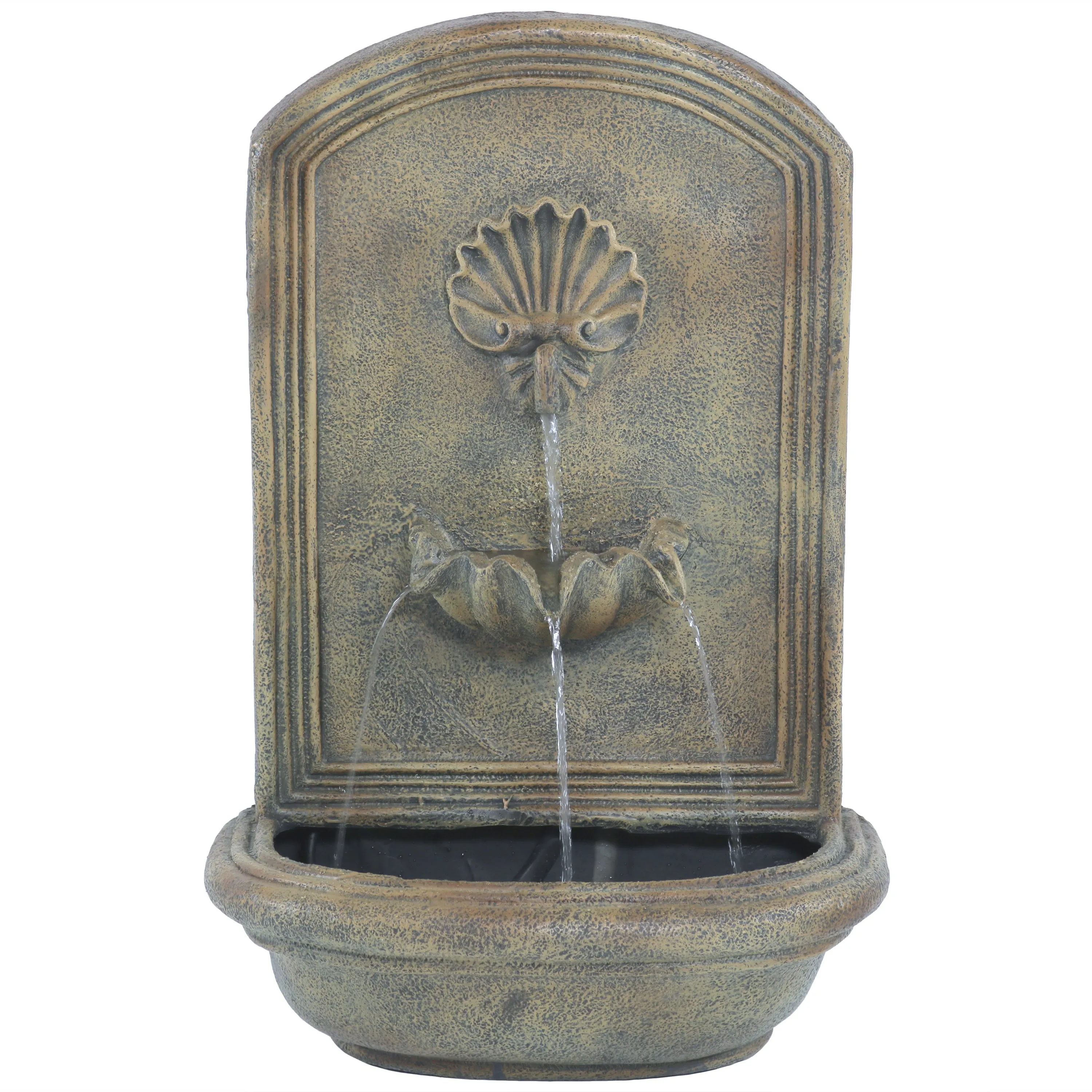Sunnydaze Seaside Outdoor Solar Wall Fountain with Battery Backup - 27" H