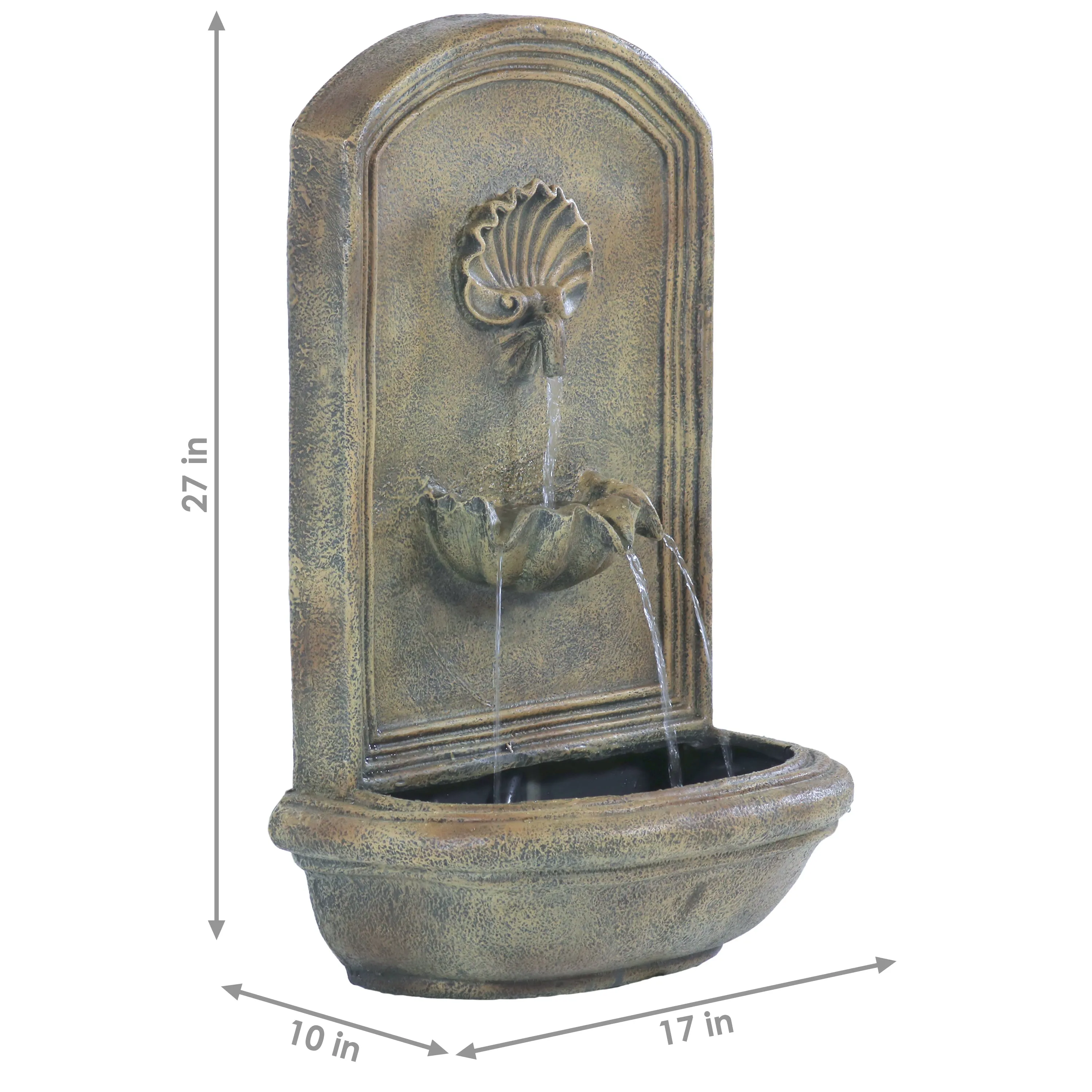 Sunnydaze Seaside Outdoor Solar Wall Fountain with Battery Backup - 27" H