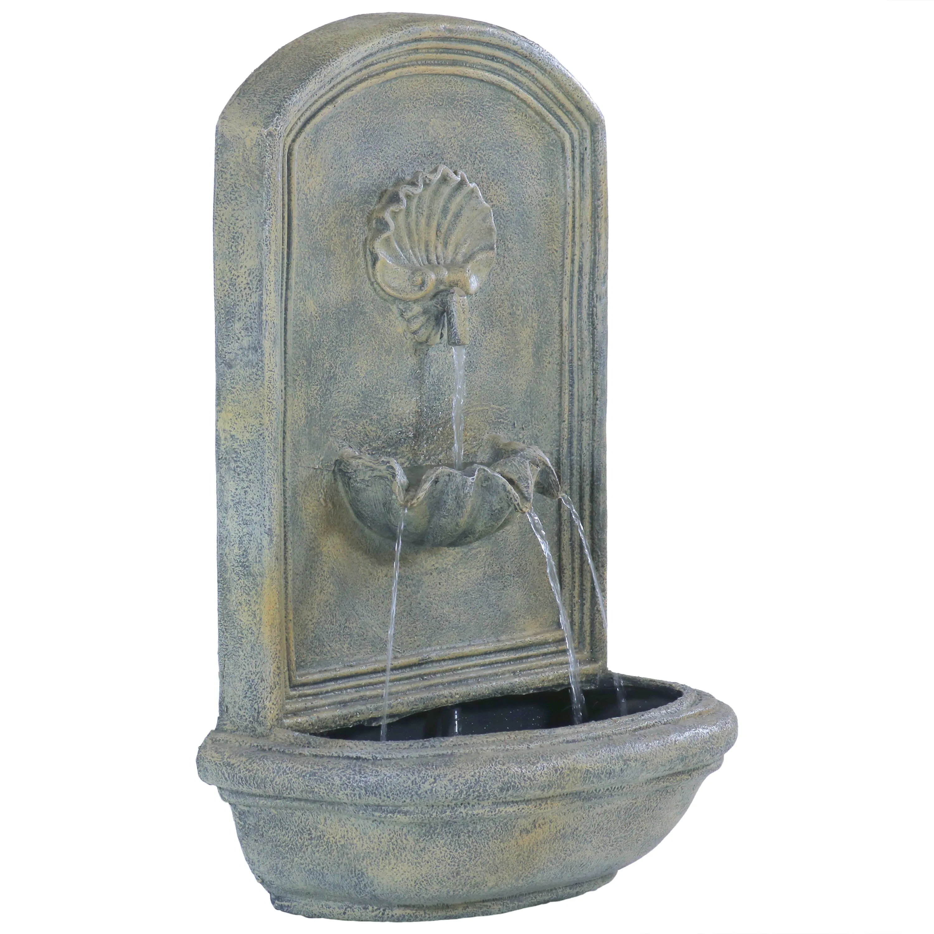 Sunnydaze Seaside Outdoor Solar Wall Fountain with Battery Backup - 27" H