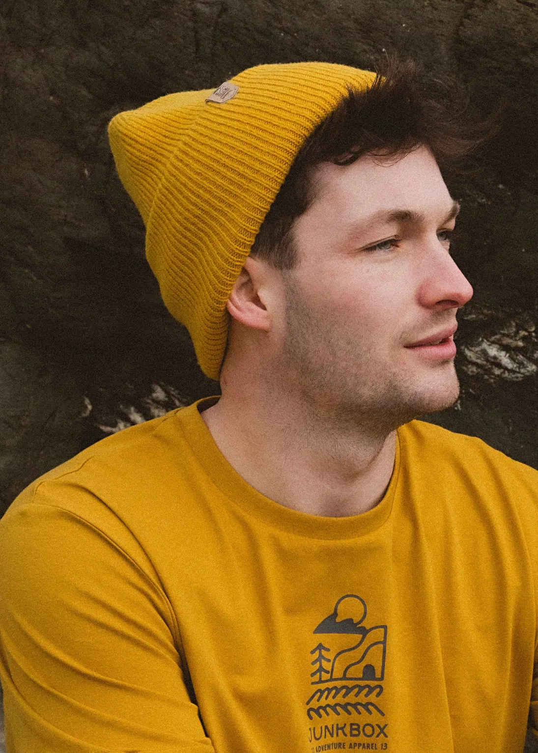 Super Soft Recycled Beanie Hat in Mustard