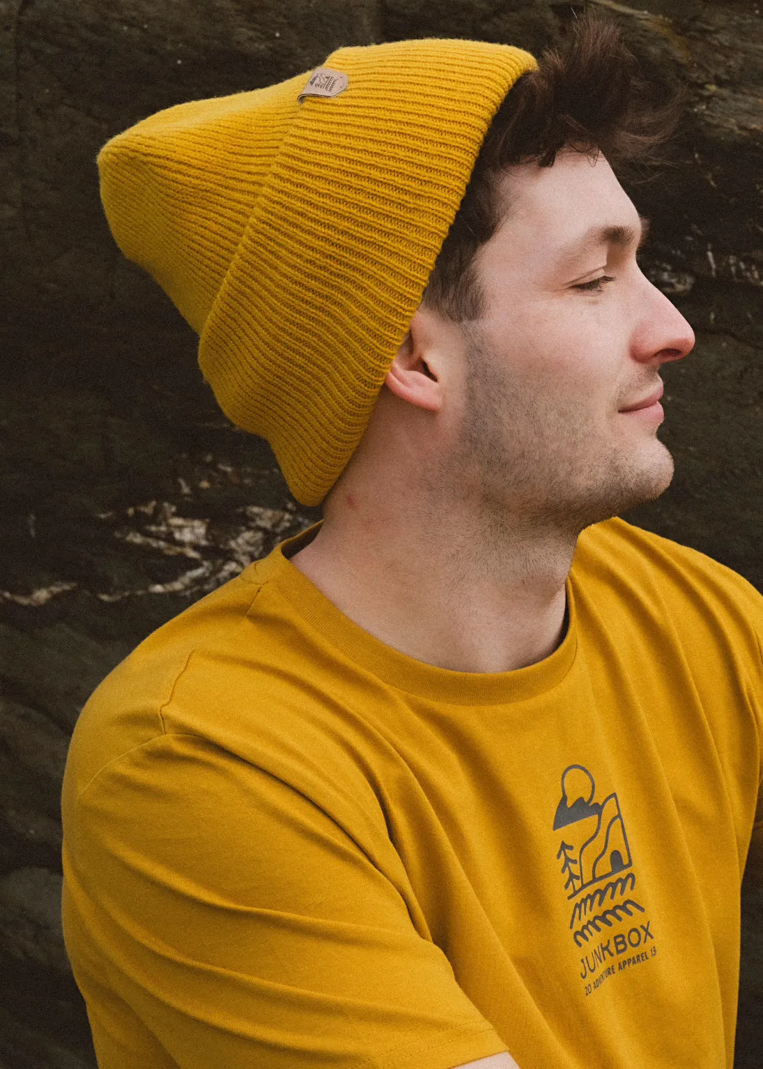 Super Soft Recycled Beanie Hat in Mustard