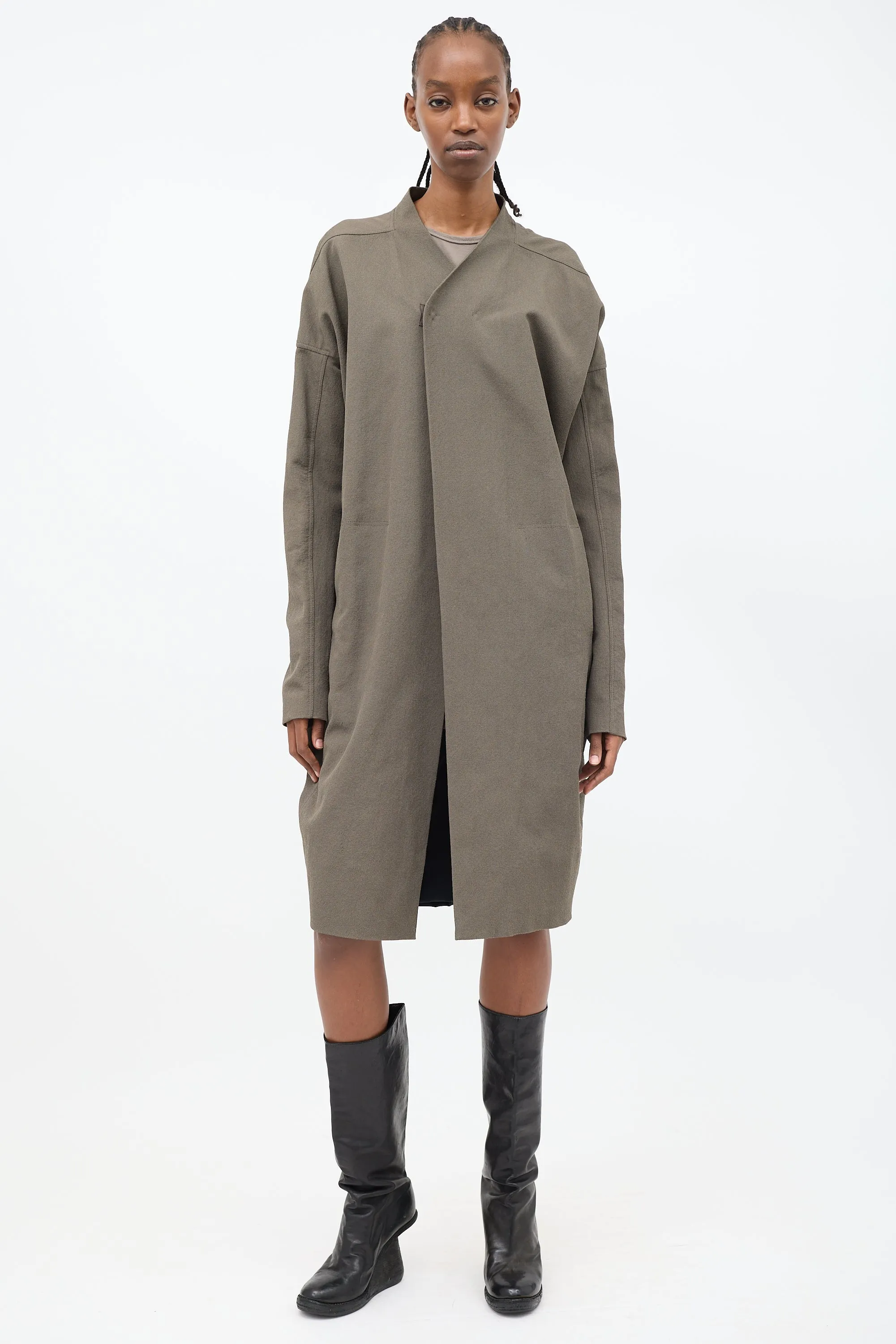 Taupe Cotton Mid Length Cocoon Coat