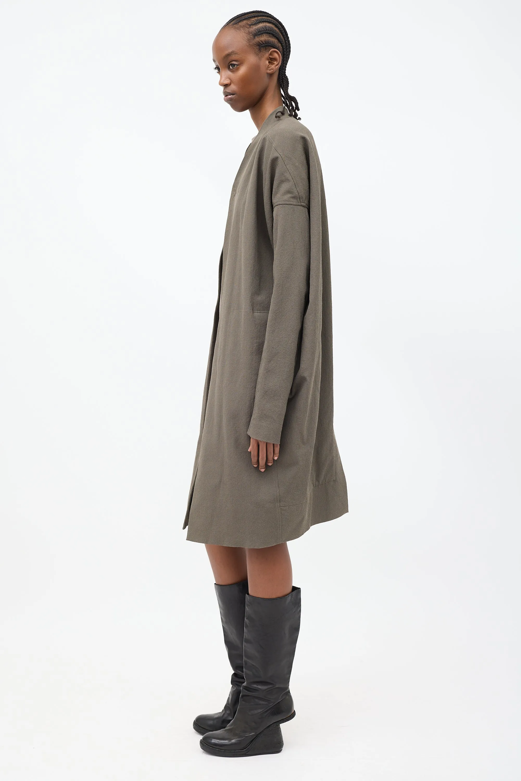 Taupe Cotton Mid Length Cocoon Coat