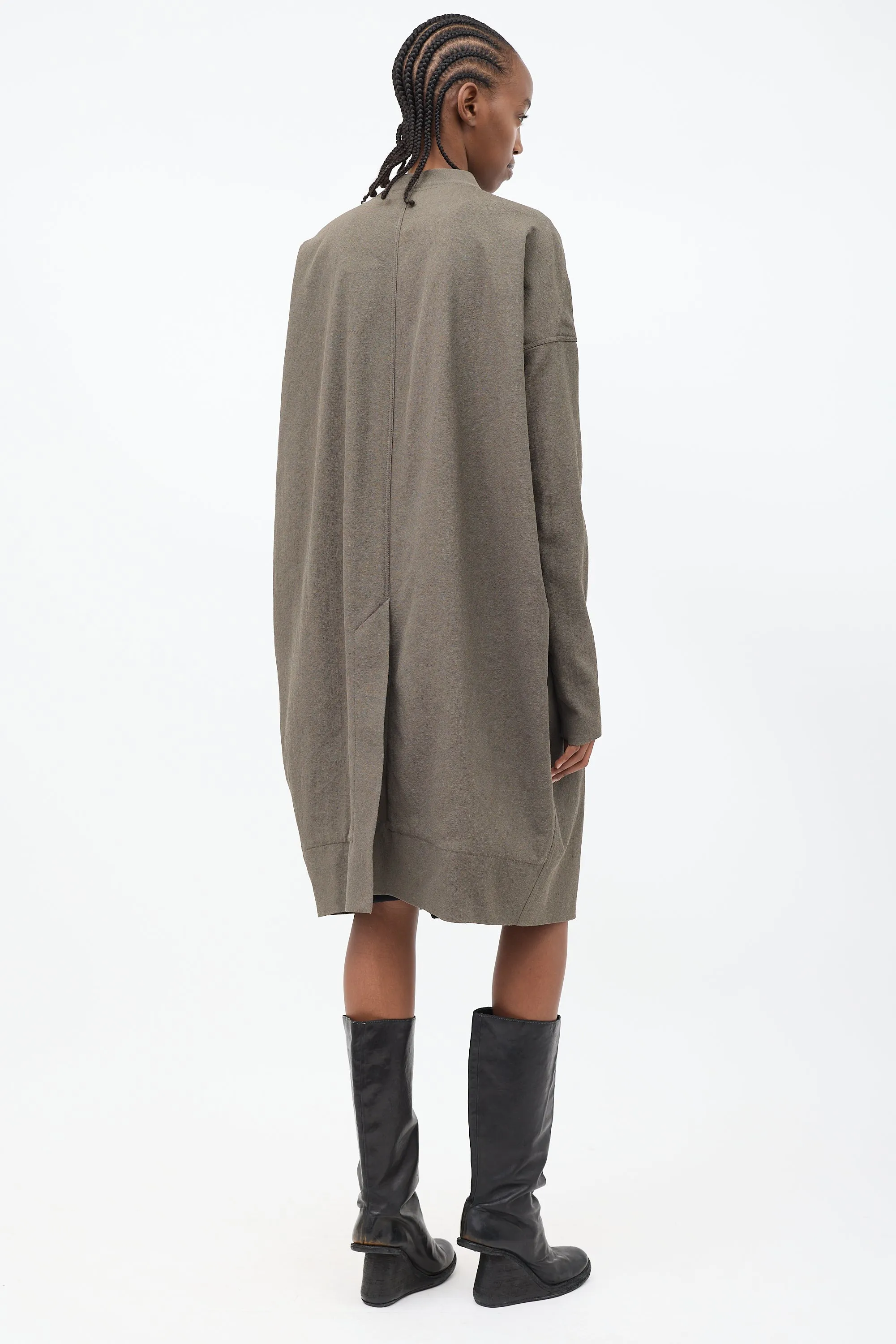 Taupe Cotton Mid Length Cocoon Coat