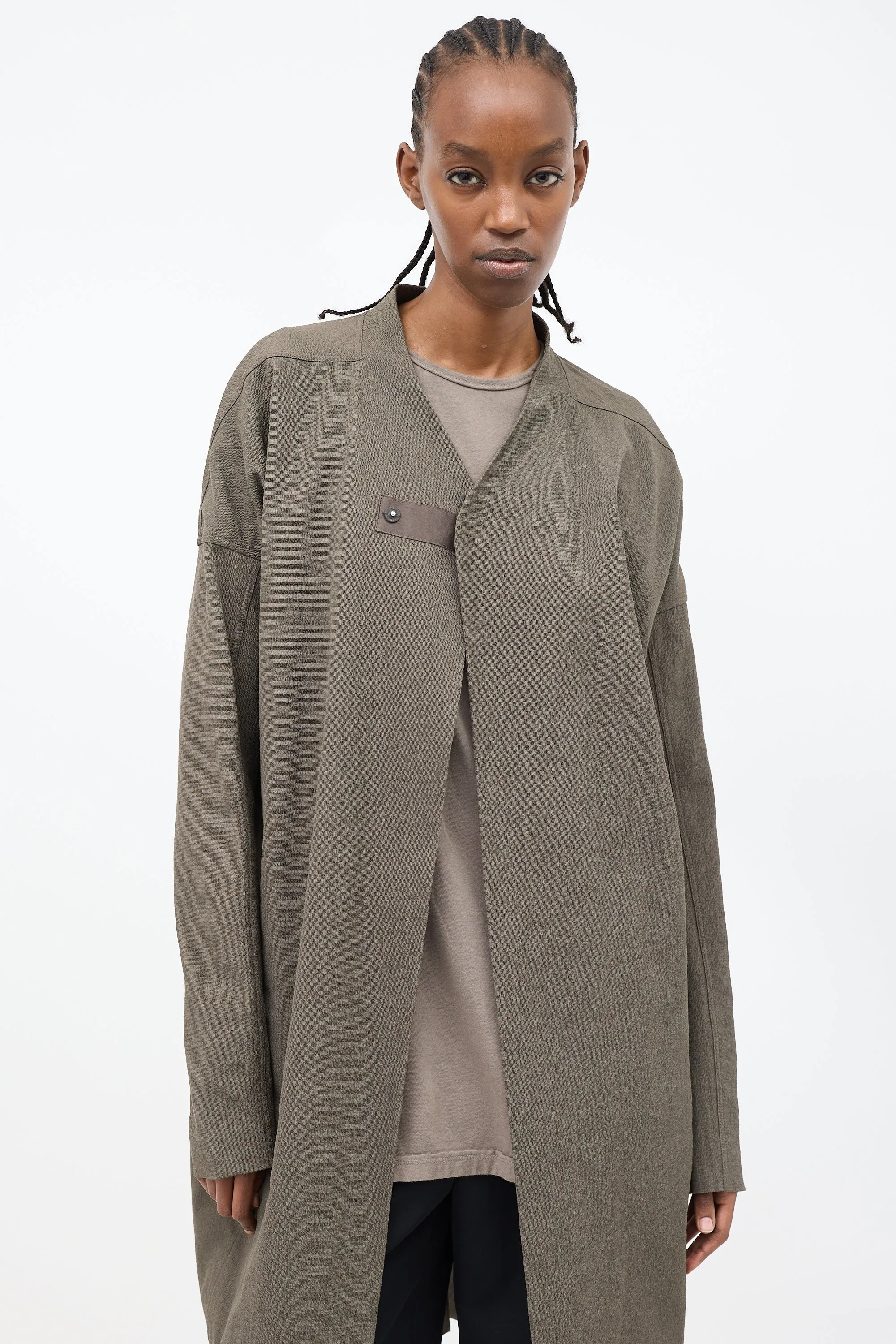 Taupe Cotton Mid Length Cocoon Coat