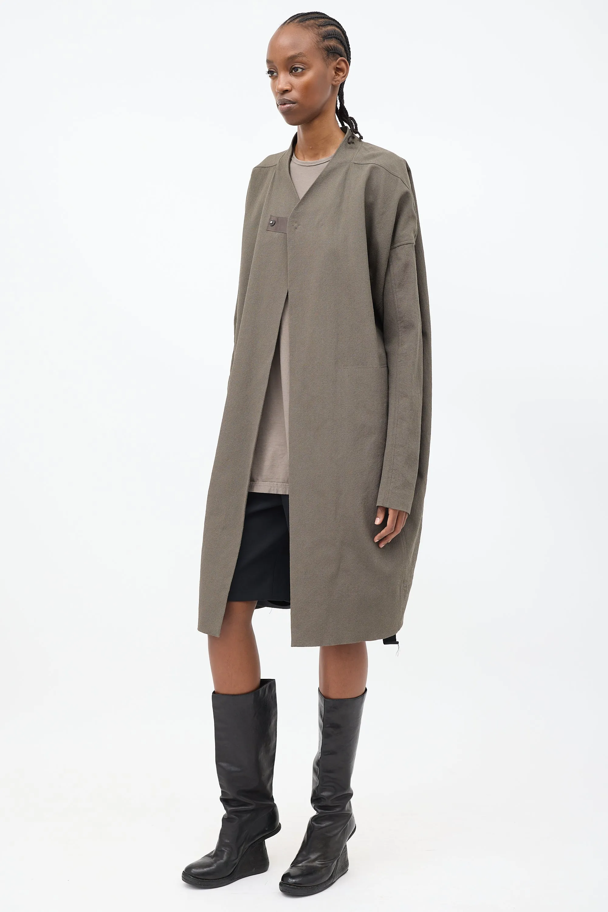 Taupe Cotton Mid Length Cocoon Coat