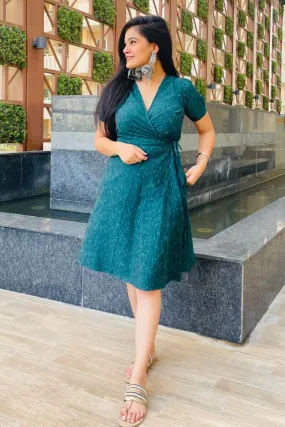 Teal Ikat Wrap Dress