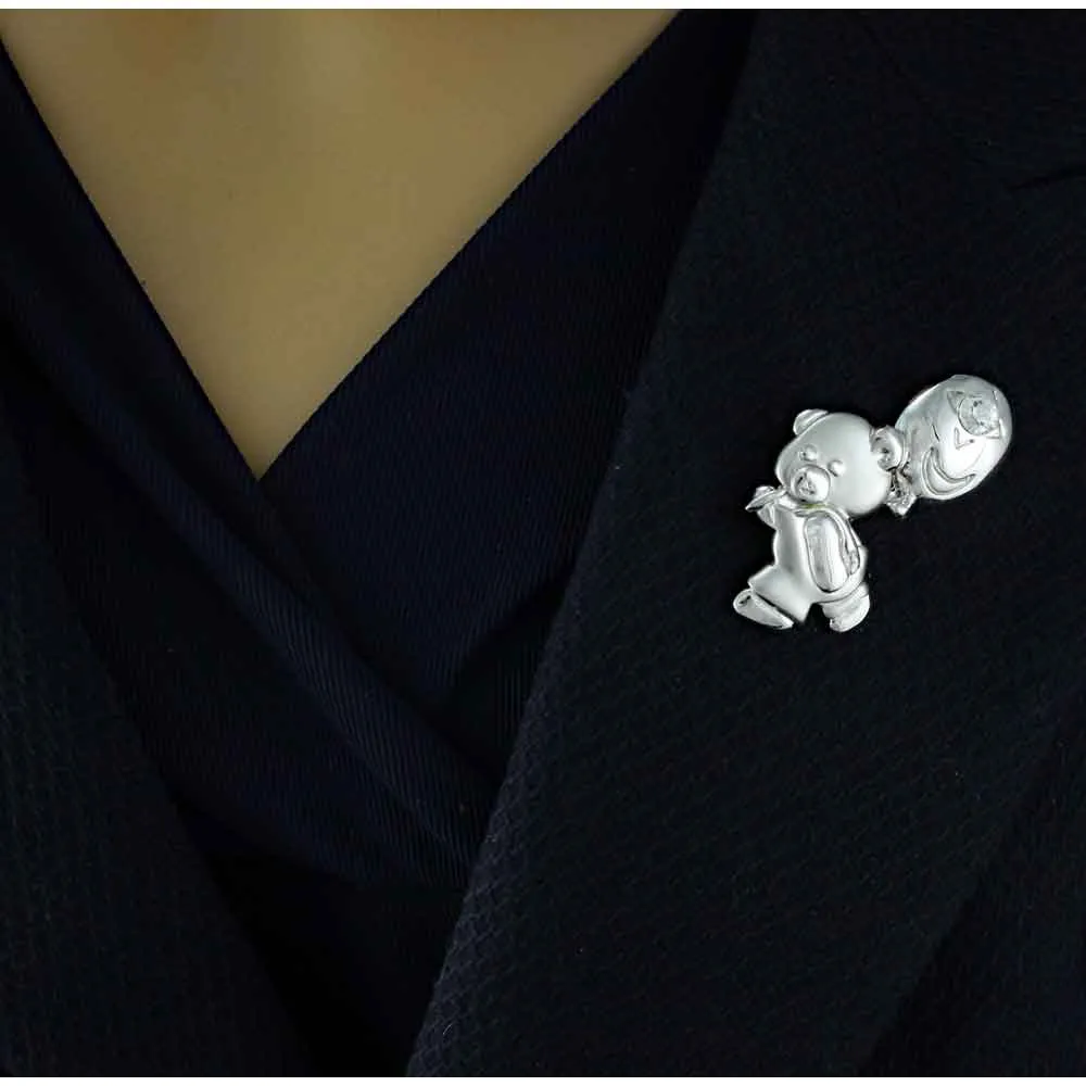 Teddy Bear with Overalls and Balloon Brooch Pin - PRA035