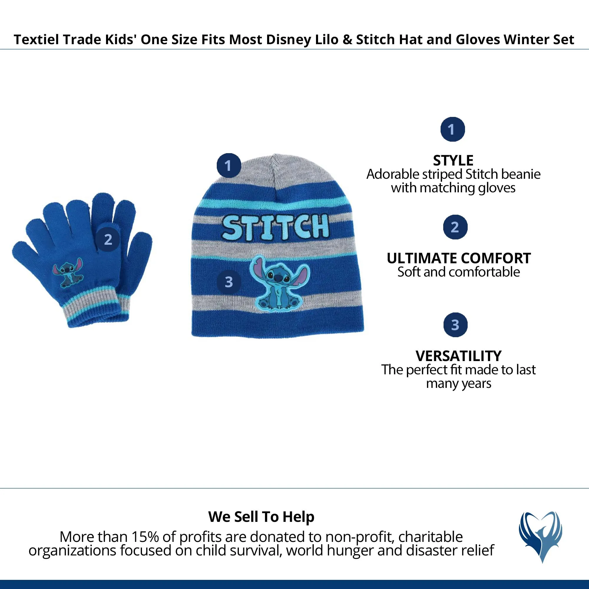 Textiel Trade Kids' One Size Fits Most Disney Lilo & Stitch Hat and Gloves Winter Set