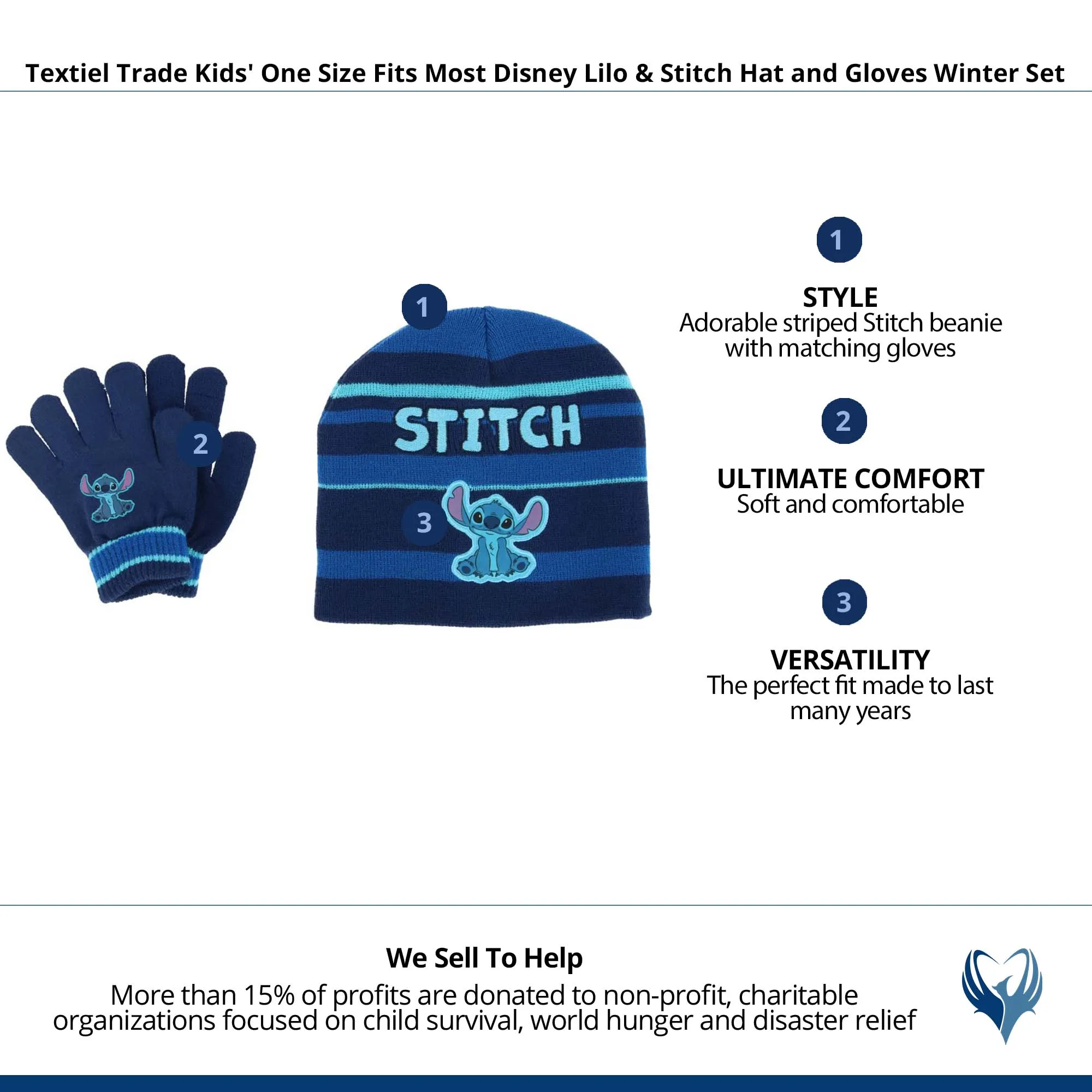 Textiel Trade Kids' One Size Fits Most Disney Lilo & Stitch Hat and Gloves Winter Set