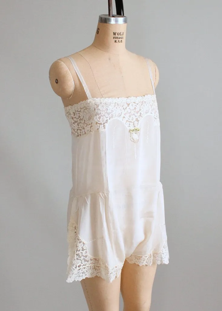 Vintage 1920s Silk and Lace Betty Jane Onesie NOS