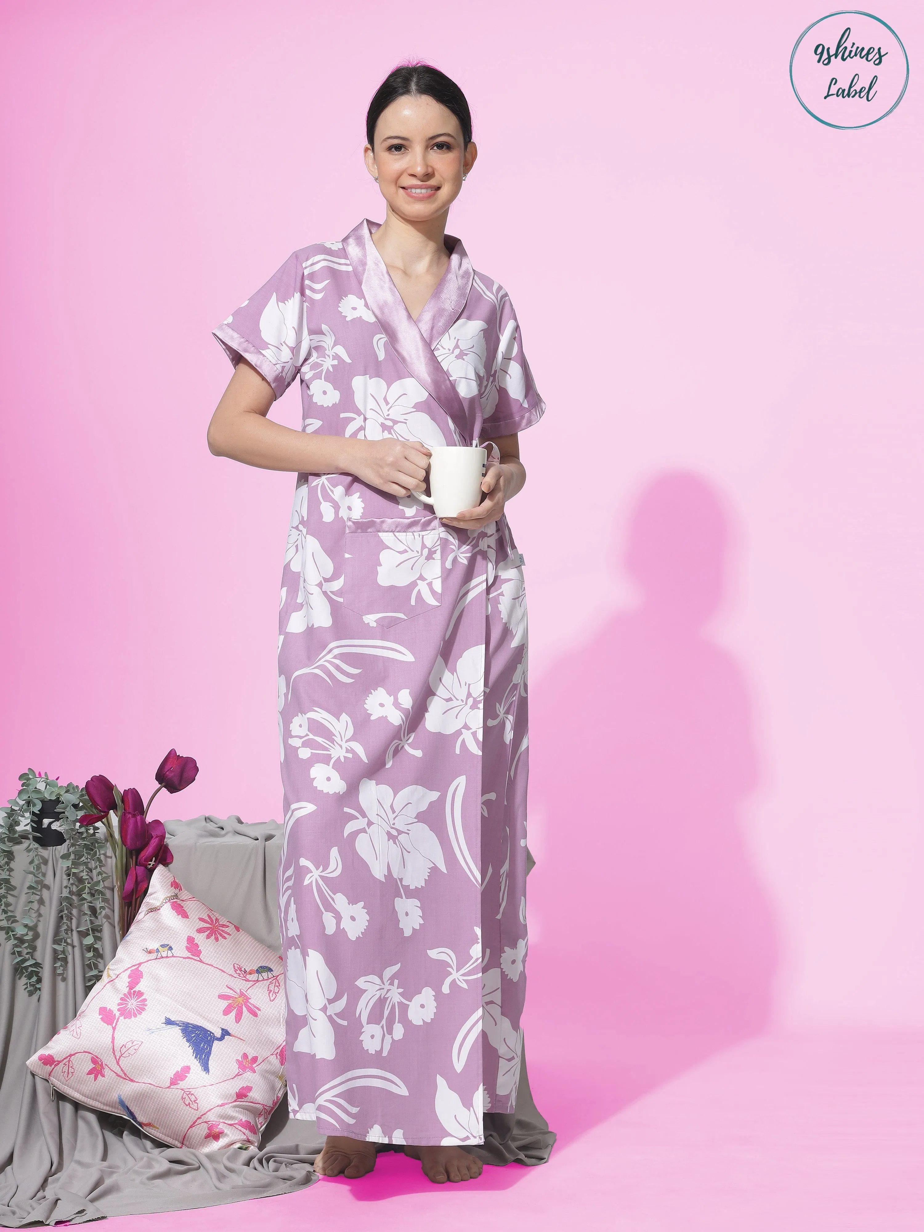 Viscose Blend House Coat | Purple