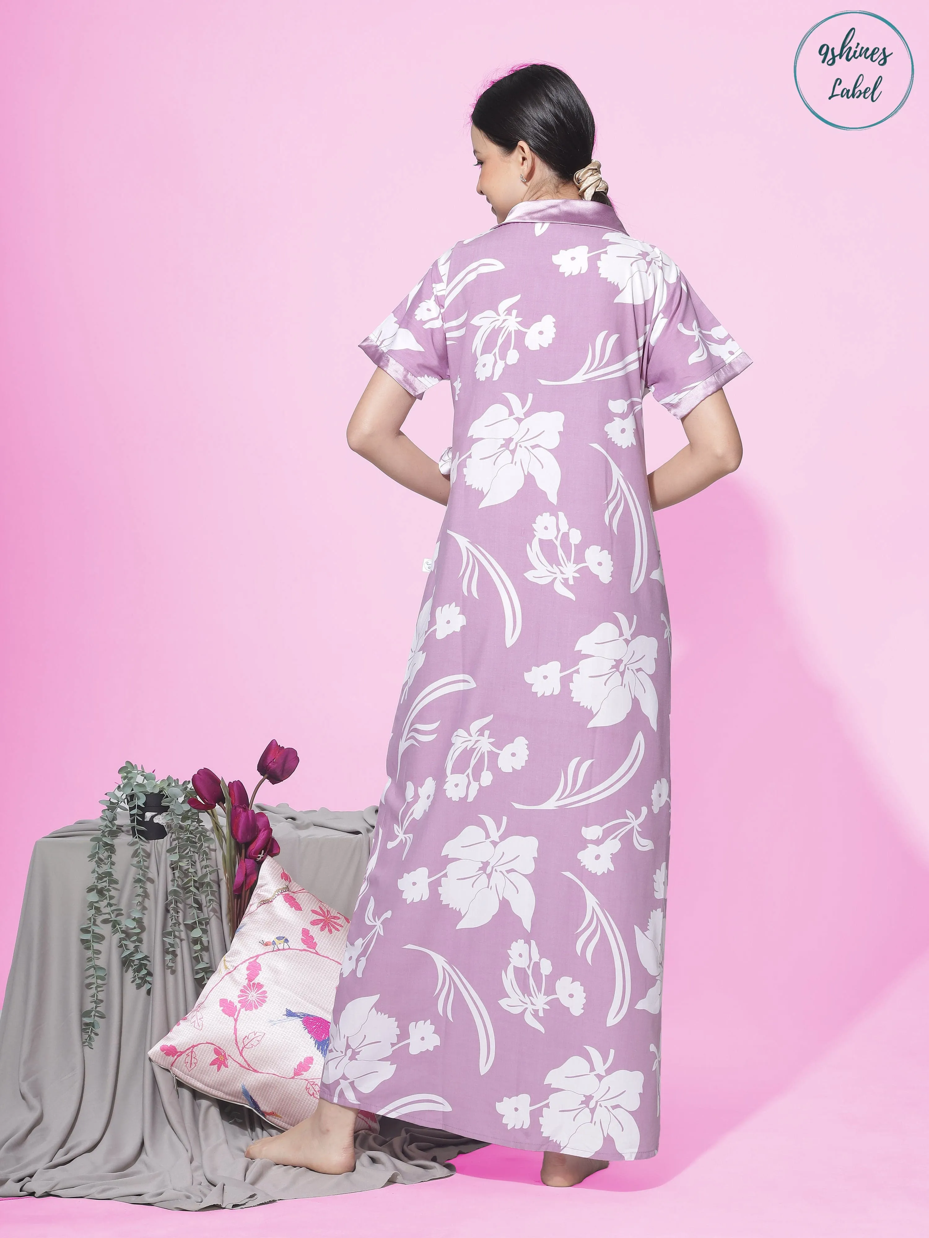Viscose Blend House Coat | Purple