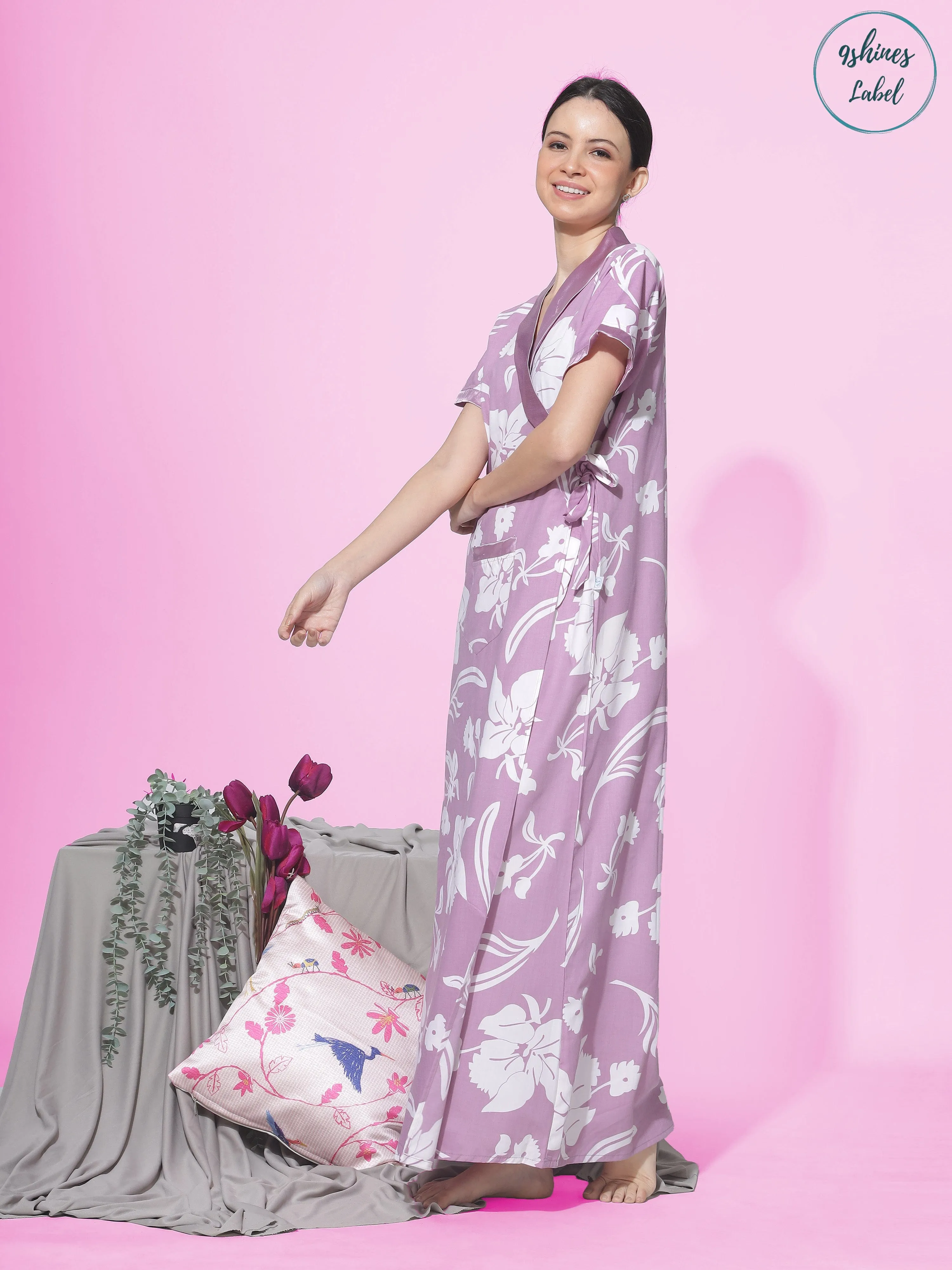 Viscose Blend House Coat | Purple