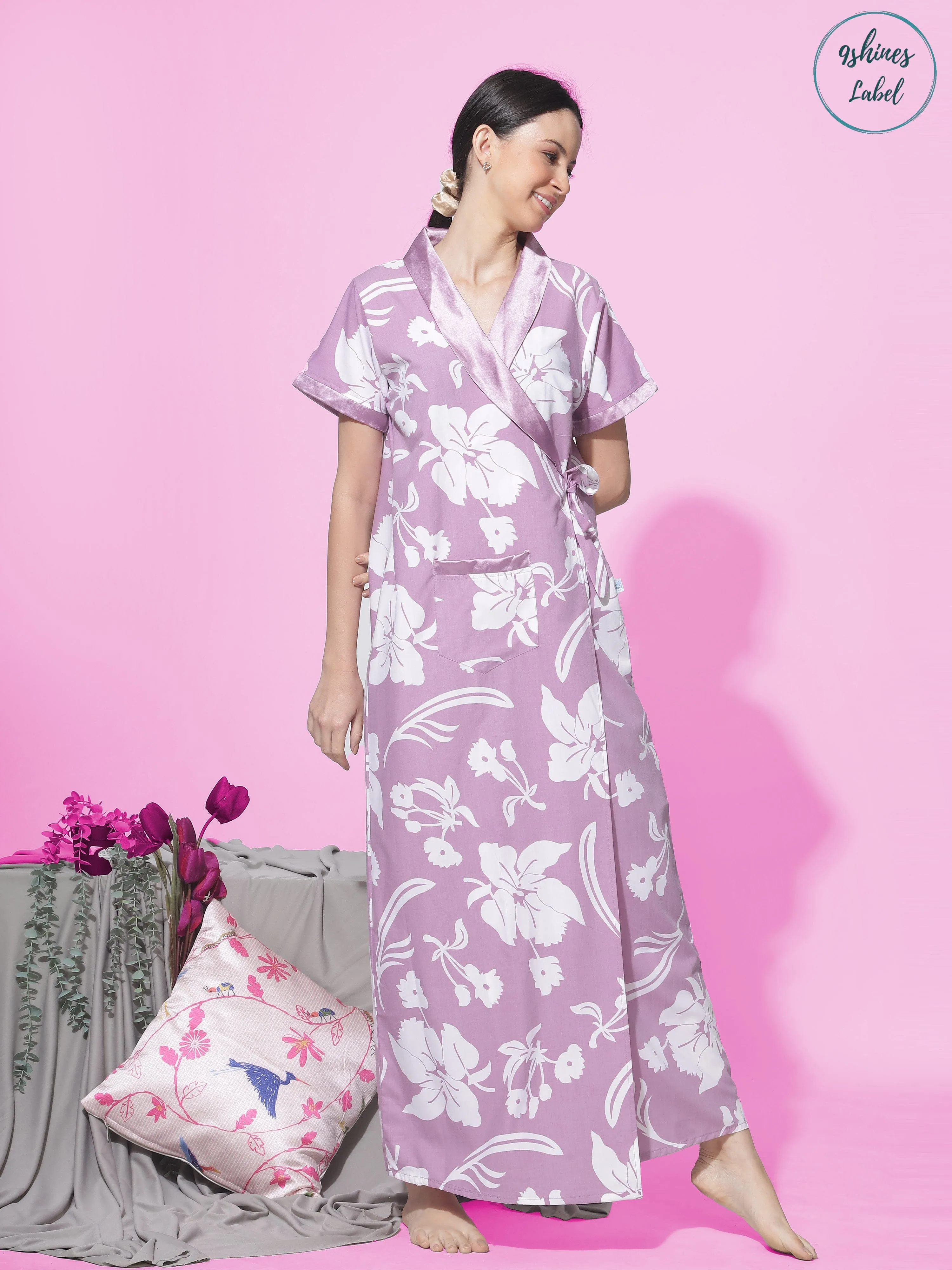 Viscose Blend House Coat | Purple