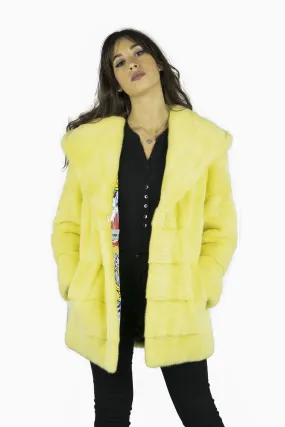 Yellow Mink Coat with Hood